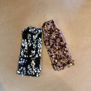 Free People Sequin Stretch Headbands in Black and Taupe